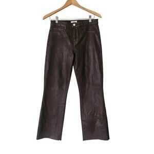L'AGENCE Kendra Coated Cropped Flare Jean Espresso Brown Size 29 Designer Denim